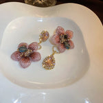 Load image into Gallery viewer, Asymmetrical Oriental Hibiscus Crystal Earrings