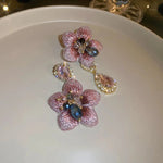 Load image into Gallery viewer, Asymmetrical Oriental Hibiscus Crystal Earrings