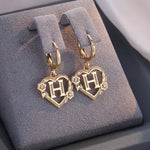 Load image into Gallery viewer, Dainty Initial Letter Heart Hoop Earrings