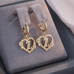 Load image into Gallery viewer, Dainty Initial Letter Heart Hoop Earrings