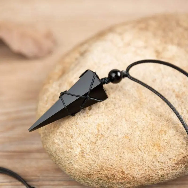 Energetic protection obsidian stone necklace