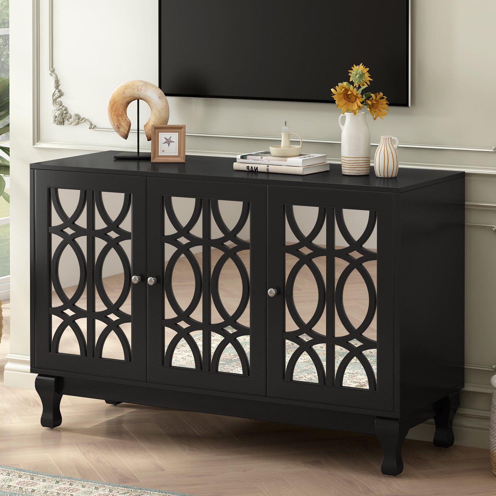 Black Mid Century Modern TV Stand for TVs Up to 55"