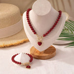 Load image into Gallery viewer, 2pc Beaded Heart Pendant Bracelet and Necklace Set