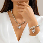 Load image into Gallery viewer, 2pc Beaded Heart Pendant Bracelet and Necklace Set