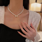 Load image into Gallery viewer, Beaded Pearl Bow Necklace