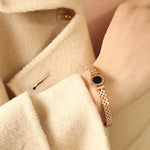 Load image into Gallery viewer, Black Center Roman Numeral Accented Bangle Bracelet
