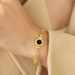 Load image into Gallery viewer, Black Center Roman Numeral Accented Bangle Bracelet