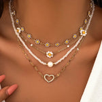 Load image into Gallery viewer, Boho Spring Daisy Necklace Stack