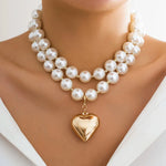 Load image into Gallery viewer, Bold Statement Pearl Layered Heart Necklace