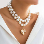 Load image into Gallery viewer, Bold Statement Pearl Layered Heart Necklace