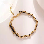 Load image into Gallery viewer, Braided Gold and Black Chain Leather Bracelet