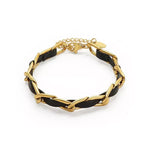 Load image into Gallery viewer, Braided Gold and Black Chain Leather Bracelet
