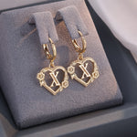 Load image into Gallery viewer, Dainty Initial Letter Heart Hoop Earrings