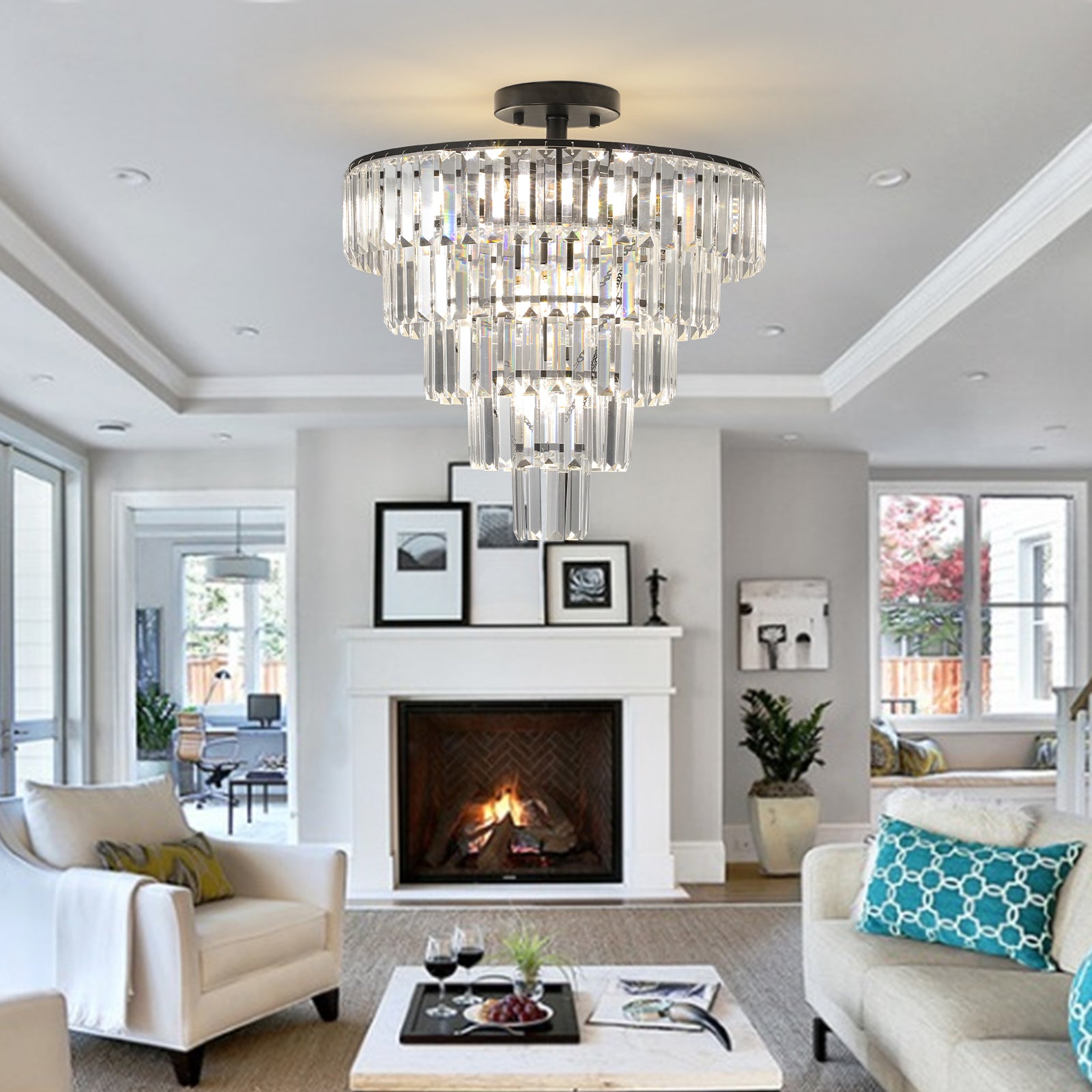 Modern Black Large Crystal Chandelier
