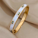 Load image into Gallery viewer, Classy Evil Eye White Enamel Bangle Bracelet