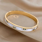 Load image into Gallery viewer, Classy Evil Eye White Enamel Bangle Bracelet