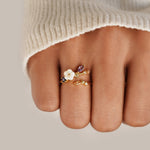 Load image into Gallery viewer, Leah Crystal White Floral Gold Ring