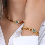 Load image into Gallery viewer, Cuban Chain Square Cut Diamond Choker and Bracelet