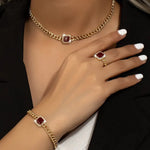 Load image into Gallery viewer, Cuban Square Diamond Necklace, Bracelet, and Ring Set