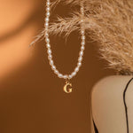 Load image into Gallery viewer, Dainty Beaded Pearl Initial Necklace