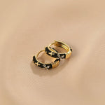 Load image into Gallery viewer, Dainty Black and Gold Floral Hoop Earrings