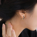 Load image into Gallery viewer, Dainty Black and Gold Floral Hoop Earrings