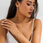 Load image into Gallery viewer, Dainty Chain Pearl Bracelet, Necklace, and Earring Set