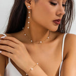 Load image into Gallery viewer, Dainty Chain Pearl Bracelet, Necklace, and Earring Set
