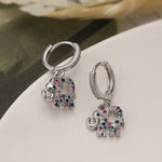Load image into Gallery viewer, Dainty Colorful Diamond Elephant Outline Earrings