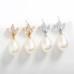Load image into Gallery viewer, Dainty Diamond Leaf Pearl Earrings
