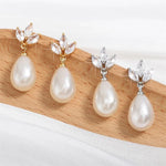 Load image into Gallery viewer, Dainty Diamond Leaf Pearl Earrings