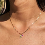 Load image into Gallery viewer, Dainty Diamond Letter Initial & Birthstone Paperclip Chain Necklace