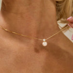 Load image into Gallery viewer, Dainty Diamond Pearl Necklace