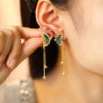 Load image into Gallery viewer, Dainty Emerald Butterfly Dangle Earrings
