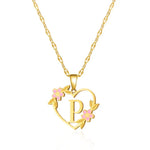 Load image into Gallery viewer, Dainty Floral Accented Heart Letter Initial Necklace