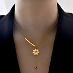 Load image into Gallery viewer, Dainty Floral Bar Dangle Necklace
