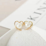 Load image into Gallery viewer, Dainty Gold Accented Heart Pearl Stud Earrings