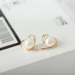 Load image into Gallery viewer, Dainty Gold Accented Heart Pearl Stud Earrings