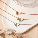 Load image into Gallery viewer, Dainty Heart & Birthstone Letter Initial Necklace