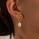 Load image into Gallery viewer, Dainty Heart Pearl Drop Earrings
