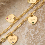 Load image into Gallery viewer, Dainty Name & Birthstone Heart Charm Paperclip Bracelet