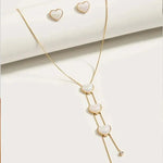 Load image into Gallery viewer, Dainty Pearl Heart Lariat Necklace and Earrings Set
