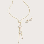 Load image into Gallery viewer, Dainty Pearl Heart Lariat Necklace and Earrings Set