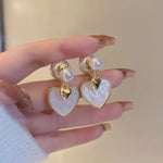 Load image into Gallery viewer, Dainty Pearl Stud Heart Shell Earrings