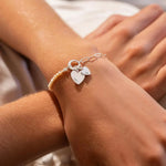 Load image into Gallery viewer, Dainty Personalized Double Heart Pearl Paperclip Chain Bracelet