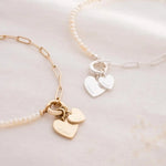 Load image into Gallery viewer, Dainty Personalized Double Heart Pearl Paperclip Chain Bracelet