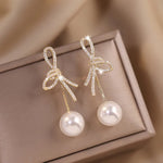 Load image into Gallery viewer, Dazzling Bowknot Pearl Drop Earrings