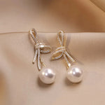Load image into Gallery viewer, Dazzling Bowknot Pearl Drop Earrings