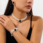 Load image into Gallery viewer, Elegant Oval Diamond Pearl Necklace, Bracelet, Earrings Set