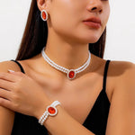 Load image into Gallery viewer, Elegant Oval Diamond Pearl Necklace, Bracelet, Earrings Set